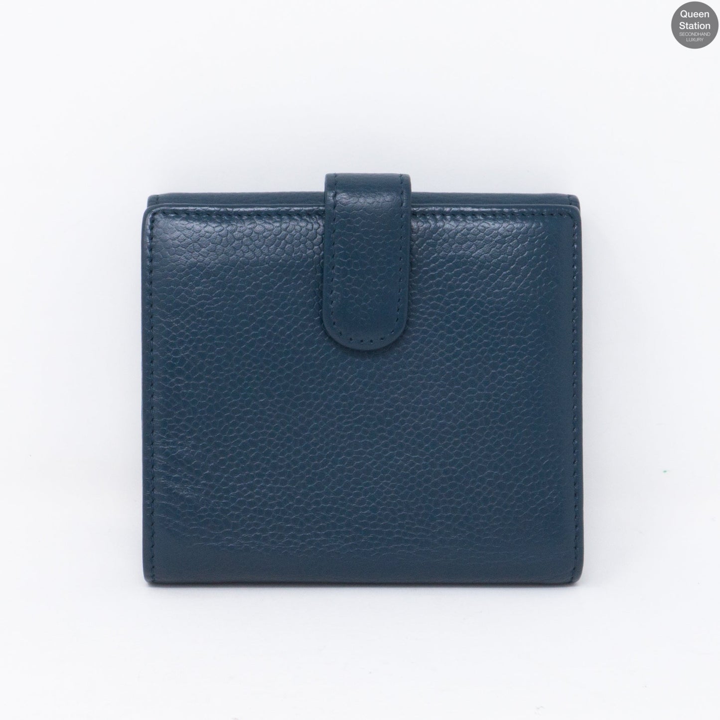 Bi-Fold CC Wallet Navy Caviarskin Leather