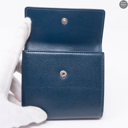 Bi-Fold CC Wallet Navy Caviarskin Leather