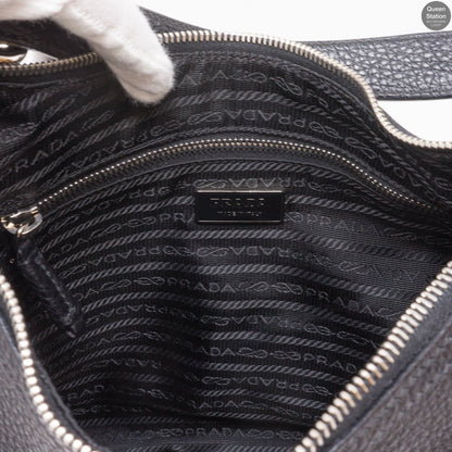 Vitello Daino Black Leather Hobo Bag