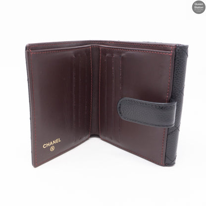 Bi-Fold CC Wallet Black Caviarskin Leather