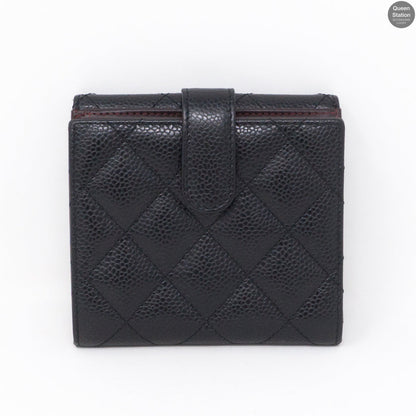 Bi-Fold CC Wallet Black Caviarskin Leather