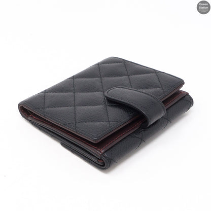 Bi-Fold CC Wallet Black Caviarskin Leather