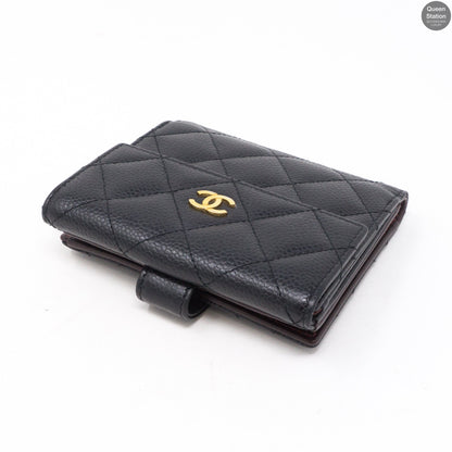 Bi-Fold CC Wallet Black Caviarskin Leather