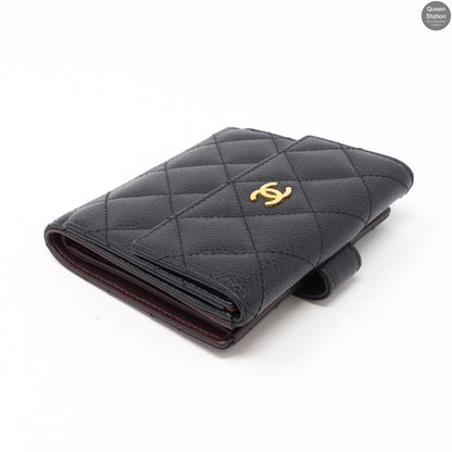 Bi-Fold CC Wallet Black Caviarskin Leather