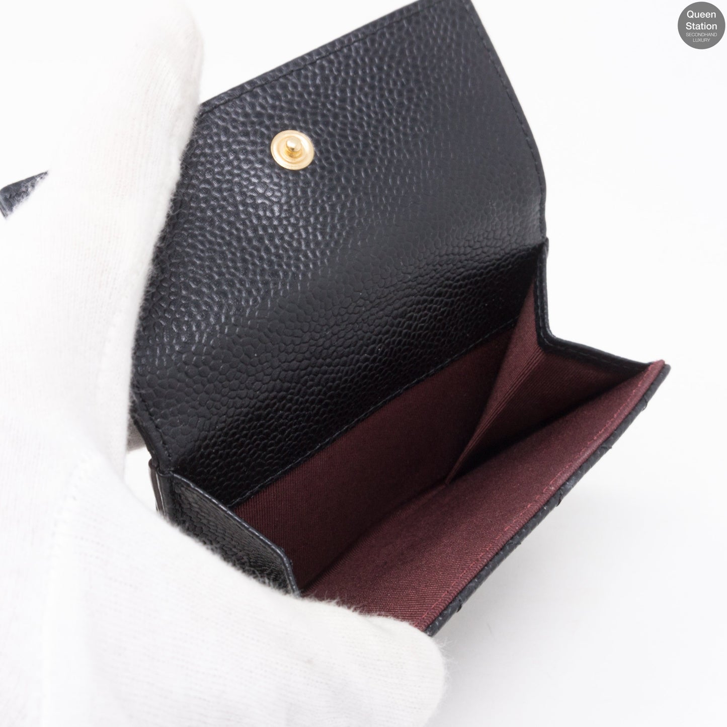 Bi-Fold CC Wallet Black Caviarskin Leather