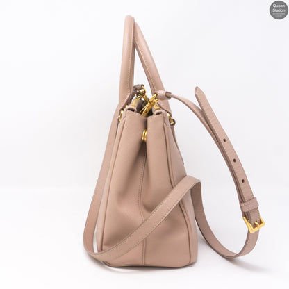 Saffiano Leather Double Zip Dusty Pink