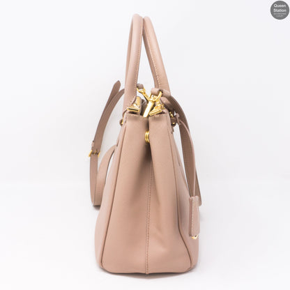 Saffiano Leather Double Zip Dusty Pink