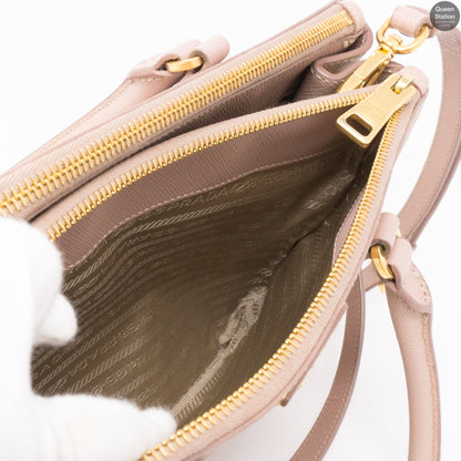 Saffiano Leather Double Zip Dusty Pink