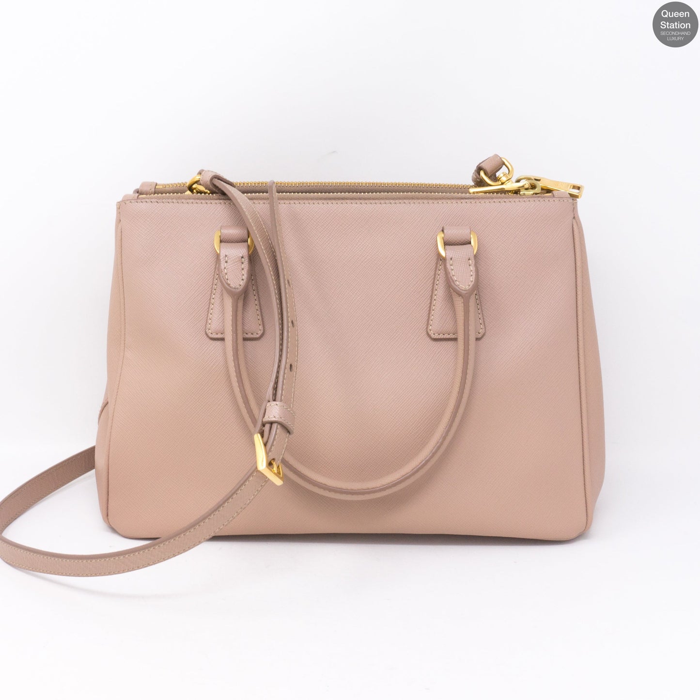 Saffiano Leather Double Zip Dusty Pink