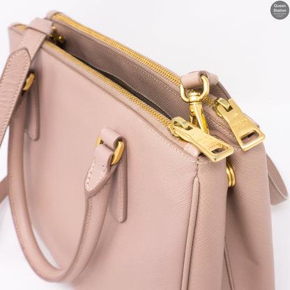 Saffiano Leather Double Zip Dusty Pink