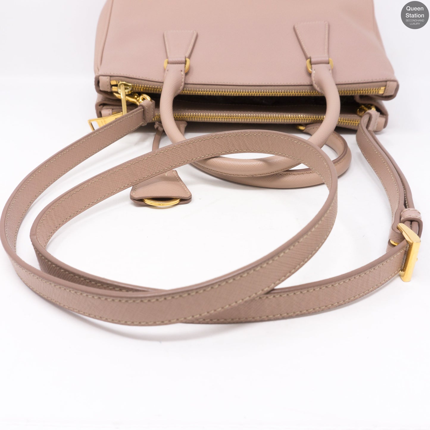 Saffiano Leather Double Zip Dusty Pink