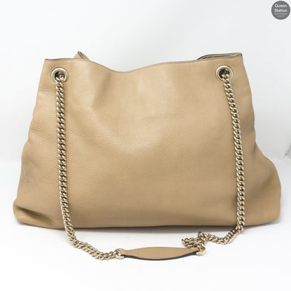 Soho Tassel Chain Large Beige Leather Bag
