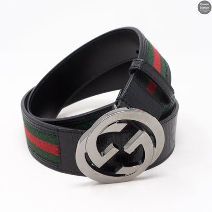 Interlocking G Buckle Black Leather Belt 90 cm
