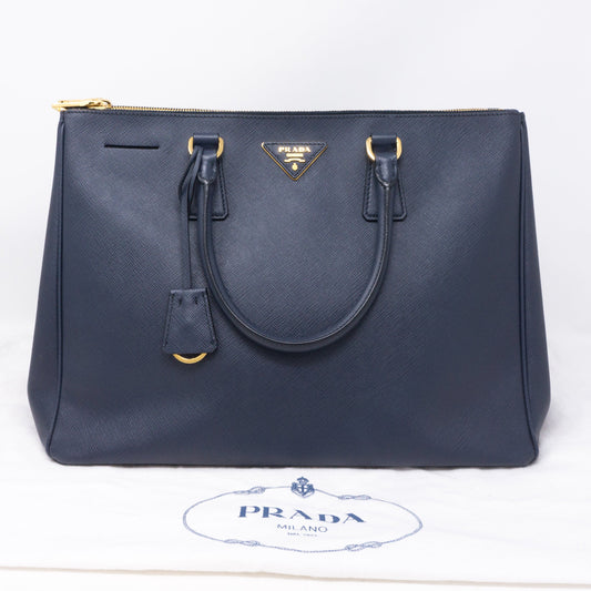 Saffiano Leather Double Zip Navy Blue