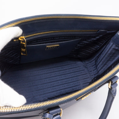 Saffiano Leather Double Zip Navy Blue