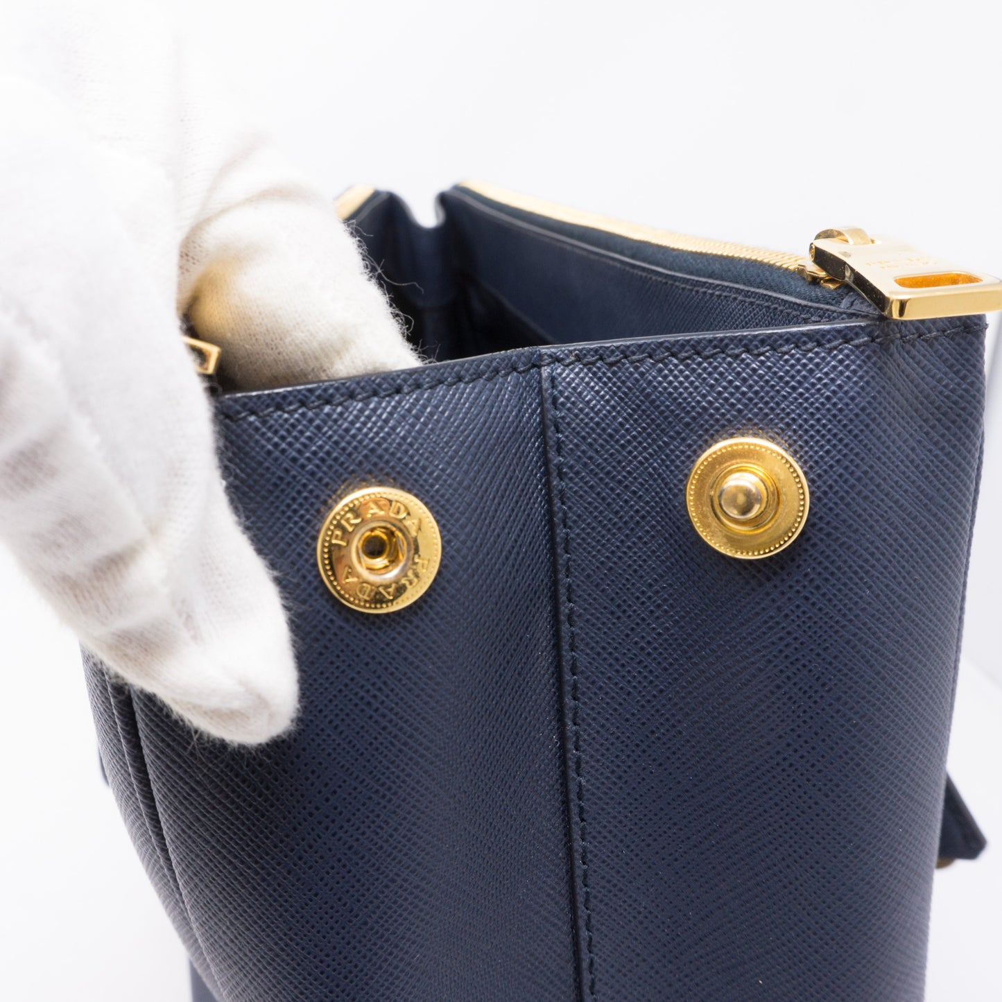 Saffiano Leather Double Zip Navy Blue