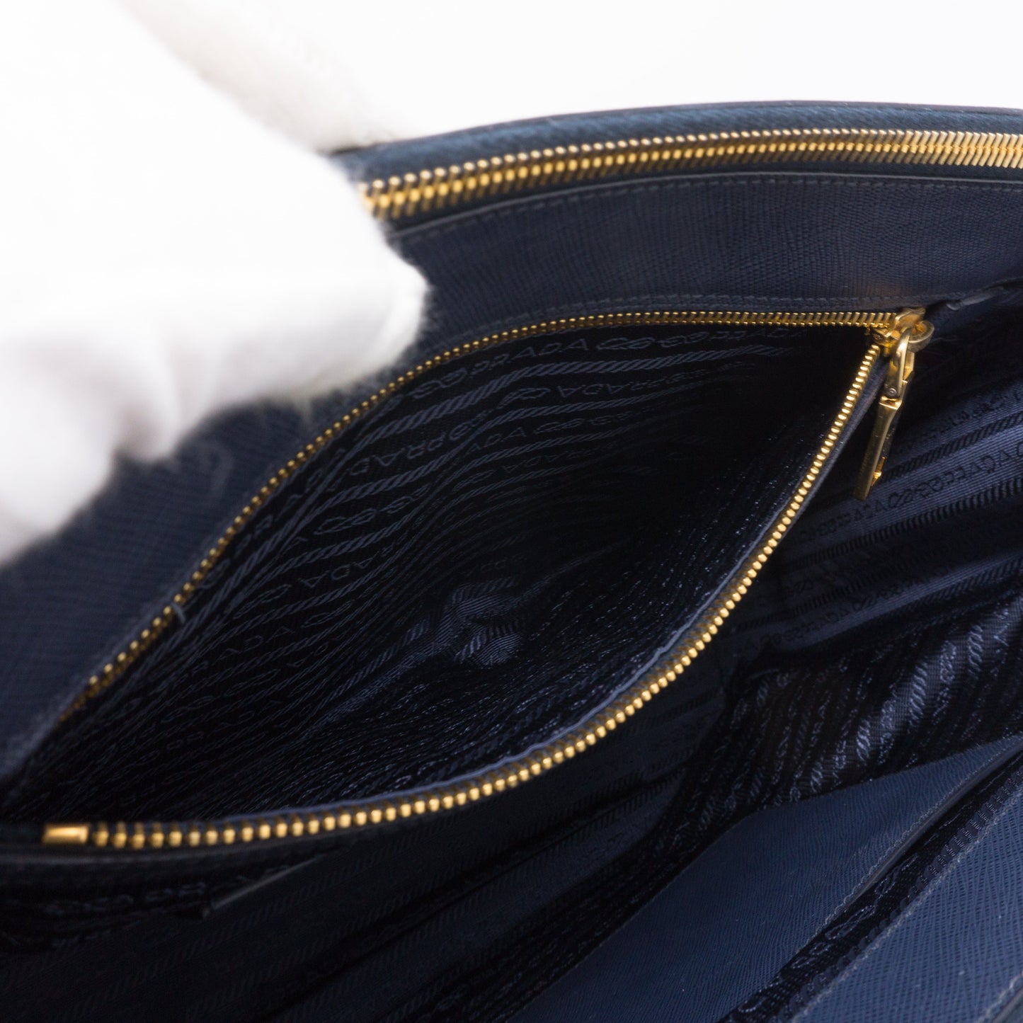 Saffiano Leather Double Zip Navy Blue