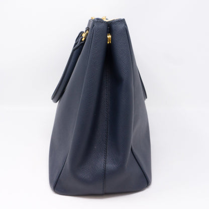 Saffiano Leather Double Zip Navy Blue