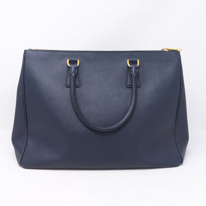 Saffiano Leather Double Zip Navy Blue