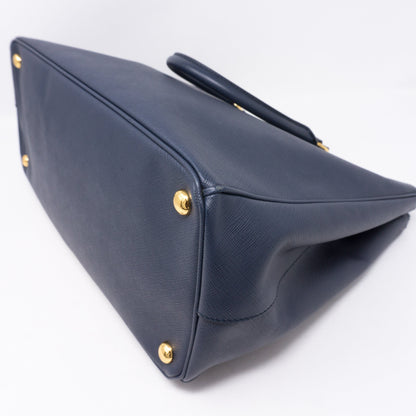 Saffiano Leather Double Zip Navy Blue