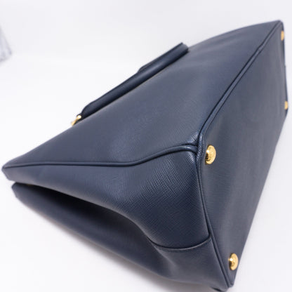 Saffiano Leather Double Zip Navy Blue