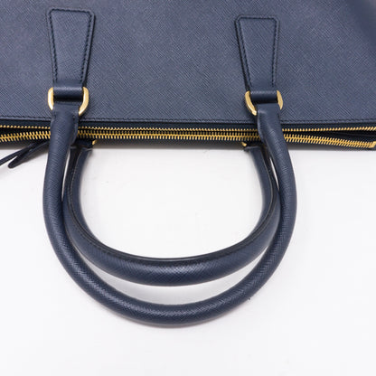 Saffiano Leather Double Zip Navy Blue