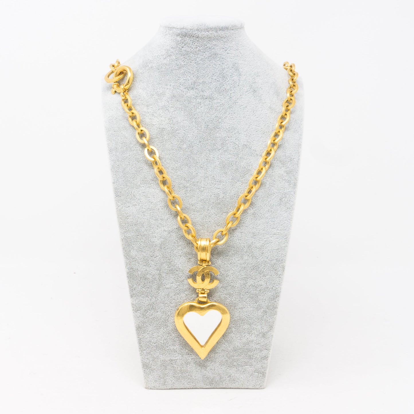 Gold Heart Mirror CC Pendant Necklace