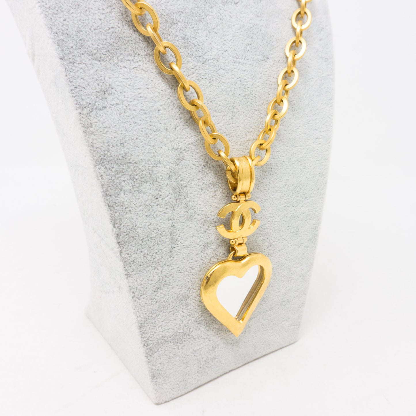Gold Heart Mirror CC Pendant Necklace