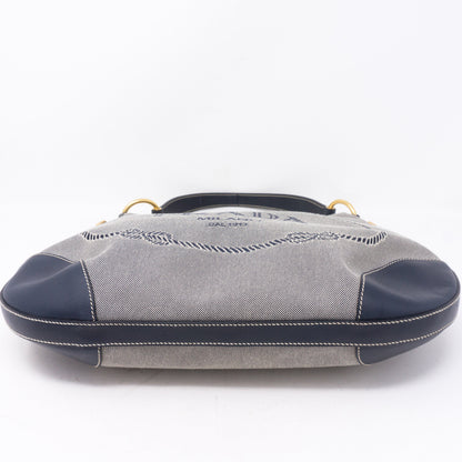 Blue Jacquard Hobo Bag