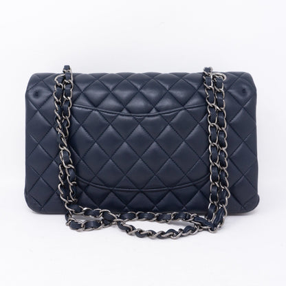Classic Double Flap Medium Navy Blue Silver