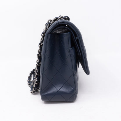 Classic Double Flap Medium Navy Blue Silver