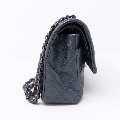 Classic Double Flap Medium Metallic Gray Silver
