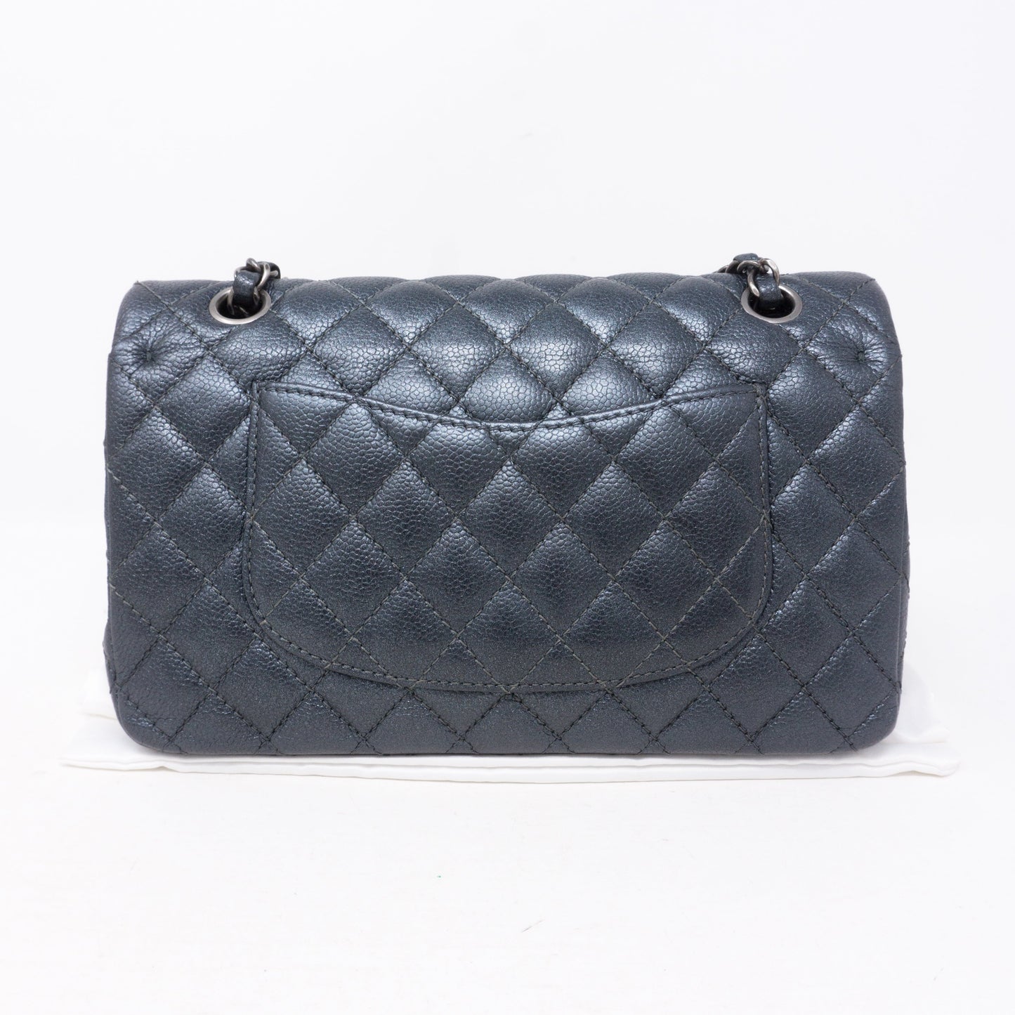 Classic Double Flap Medium Metallic Gray Silver