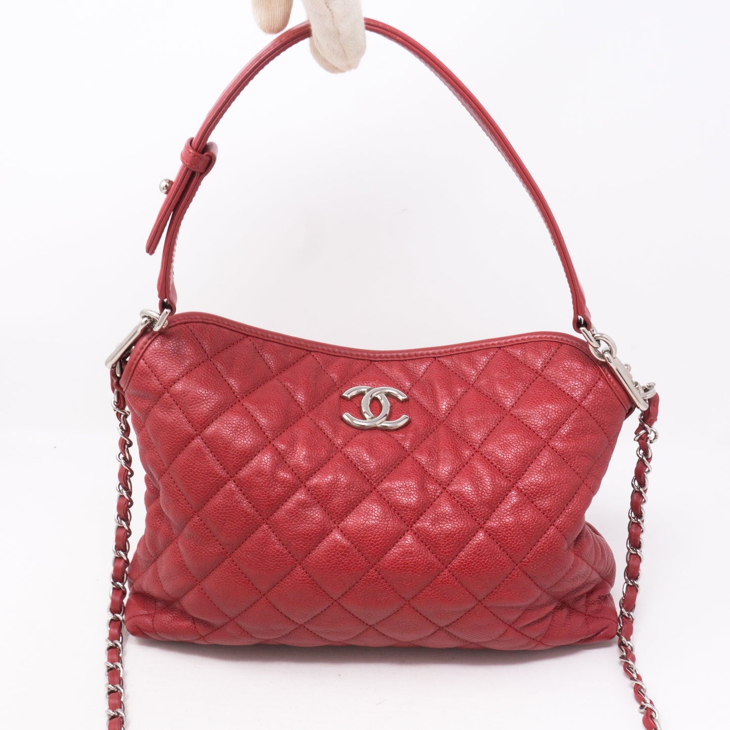 Soft Chain Tote Red Caviar Leather