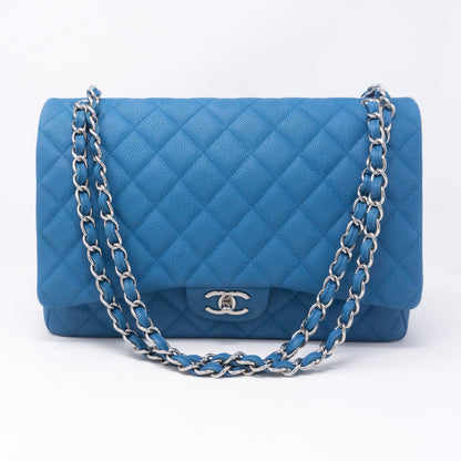 Classic Double Flap Maxi Blue Matte Caviar Leather