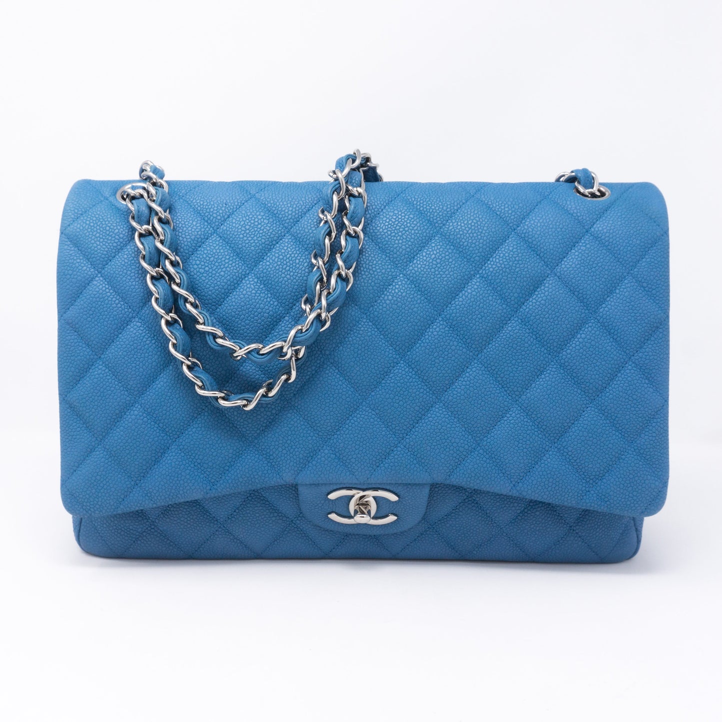 Classic Double Flap Maxi Blue Matte Caviar Leather