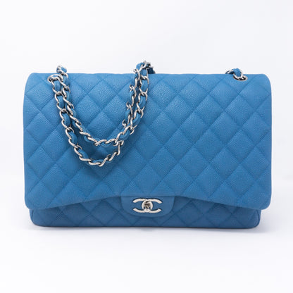 Classic Double Flap Maxi Blue Matte Caviar Leather