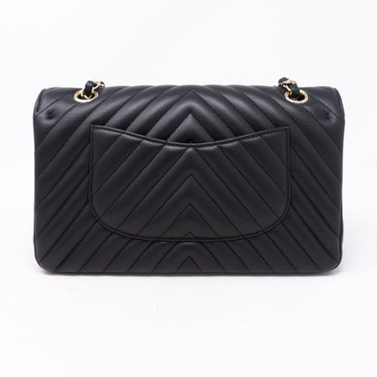 Classic Double Flap Medium Chevron Black Gold