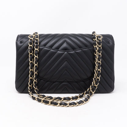 Classic Double Flap Medium Chevron Black Gold