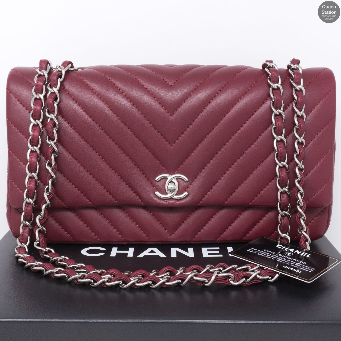 Chevron Single Flap Jumbo Red Lambskin