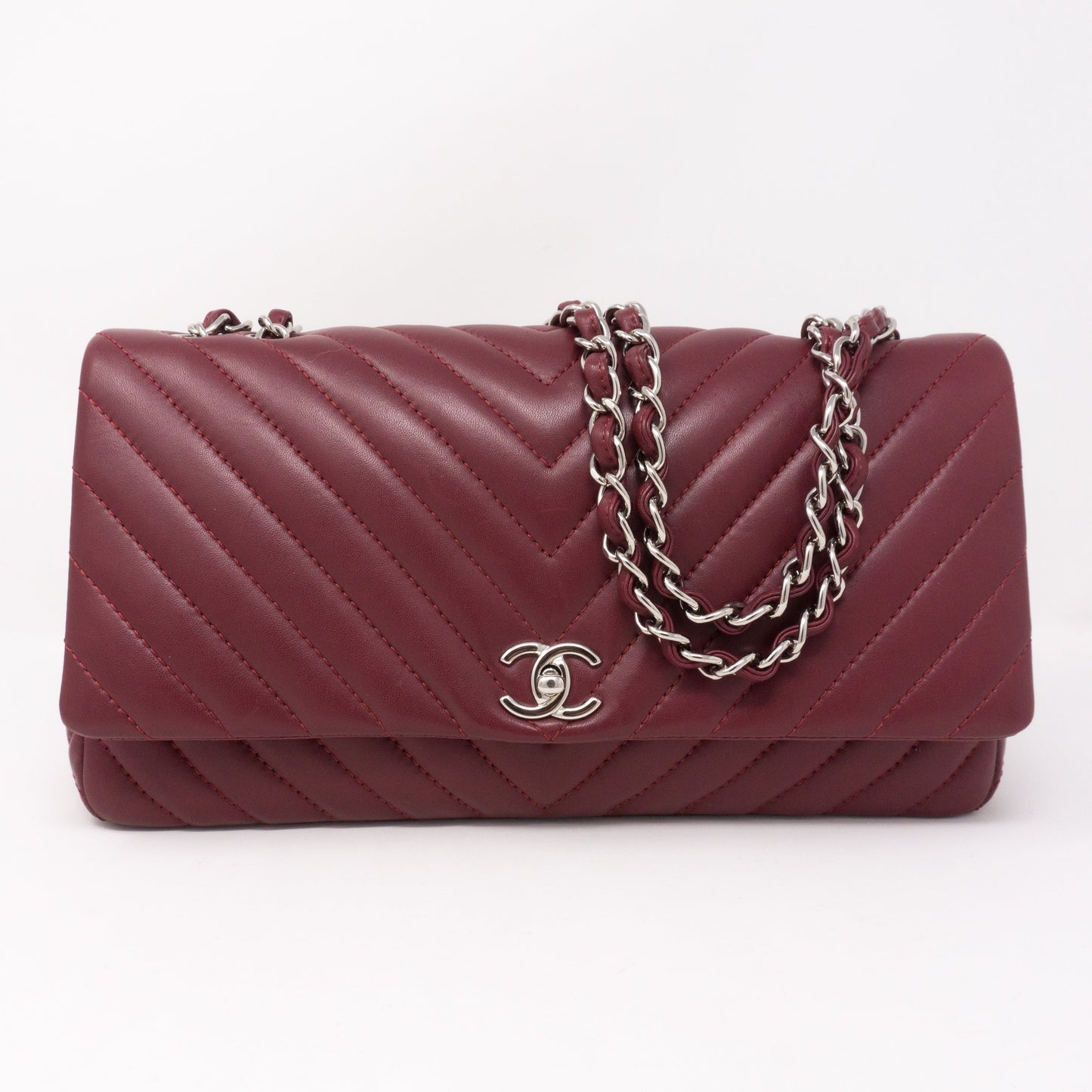 Chevron Single Flap Jumbo Red Lambskin