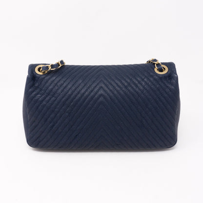 Surpique Chevron Single Flap Medium Navy Blue