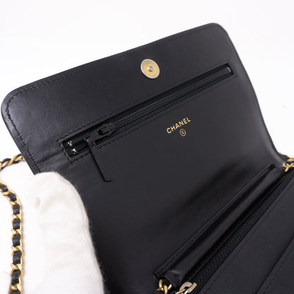 Boy Wallet On Chain Black Caviar Leather