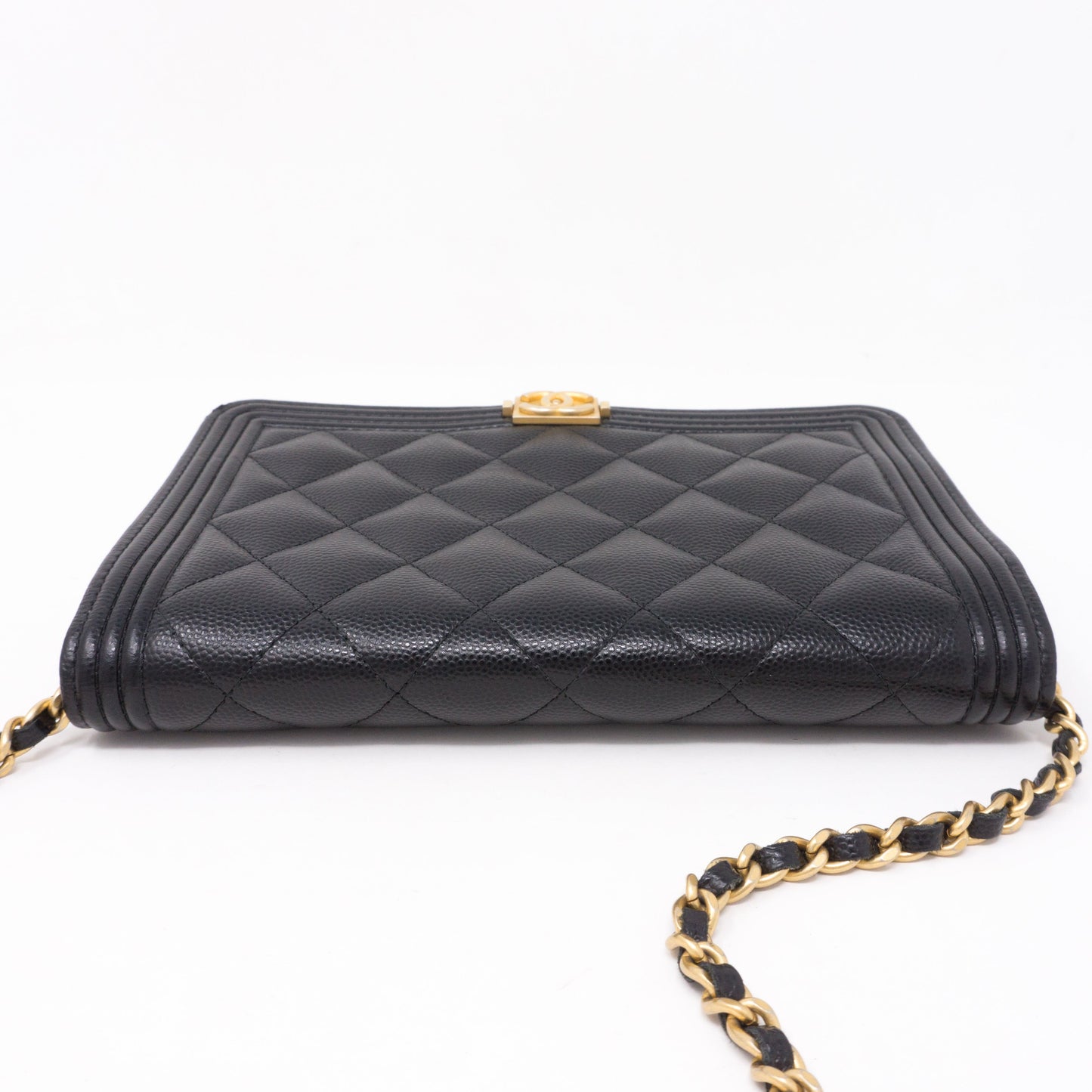 Boy Wallet On Chain Black Caviar Leather