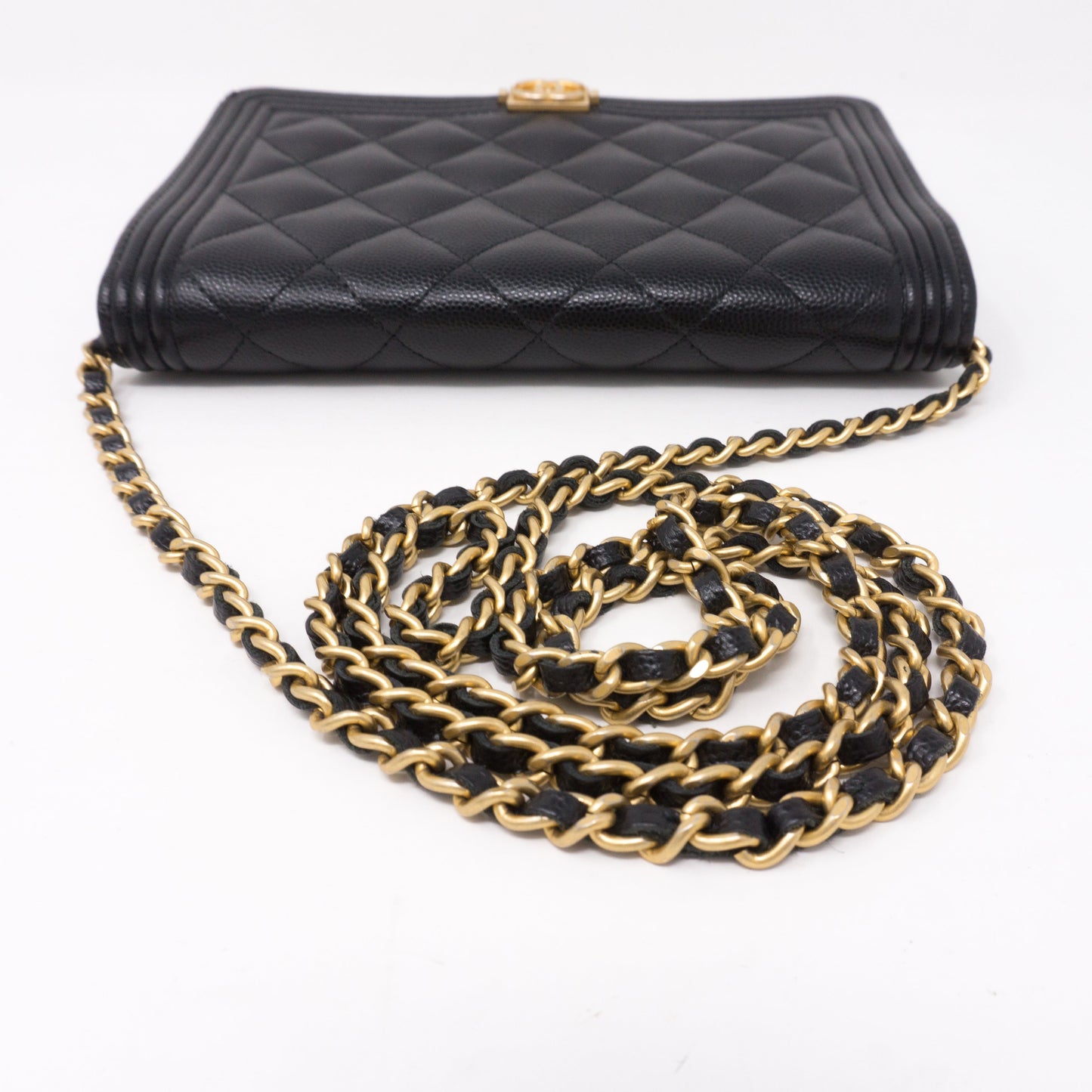 Boy Wallet On Chain Black Caviar Leather