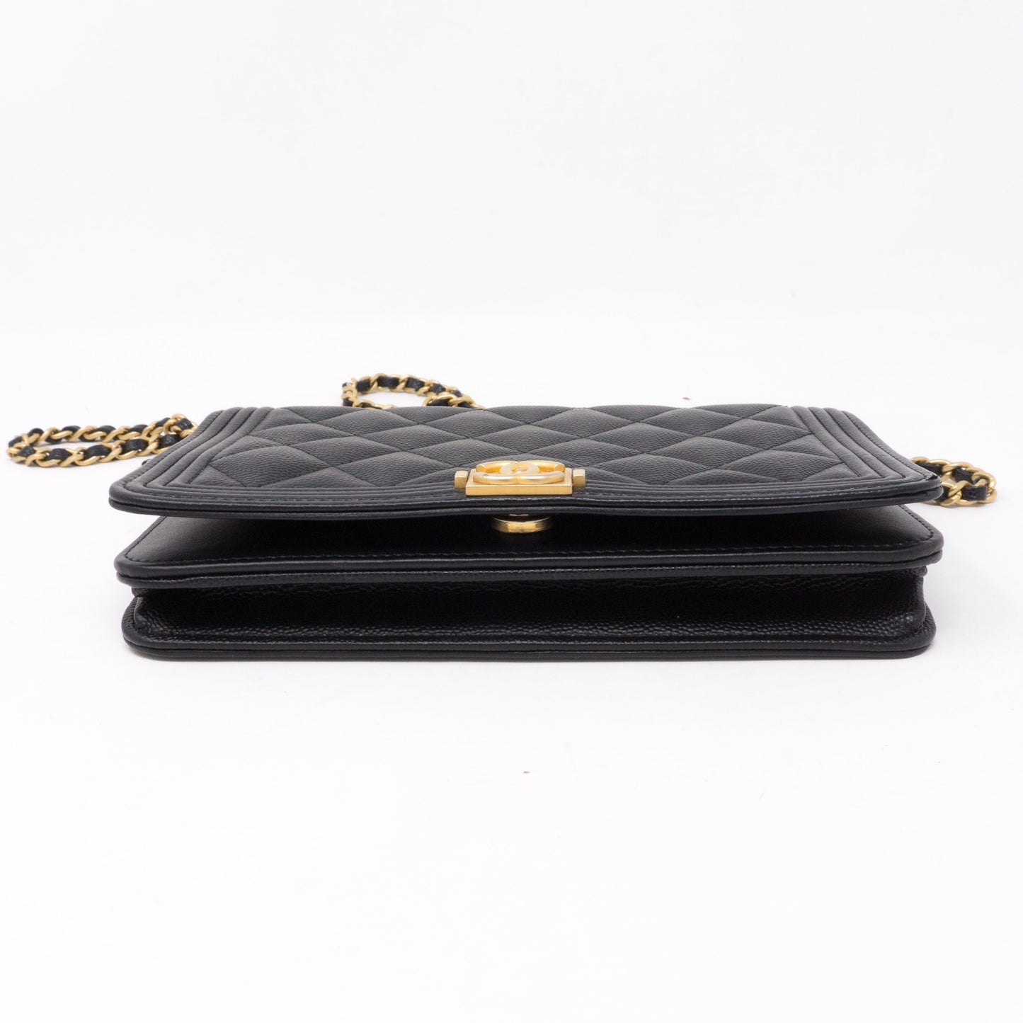 Boy Wallet On Chain Black Caviar Leather