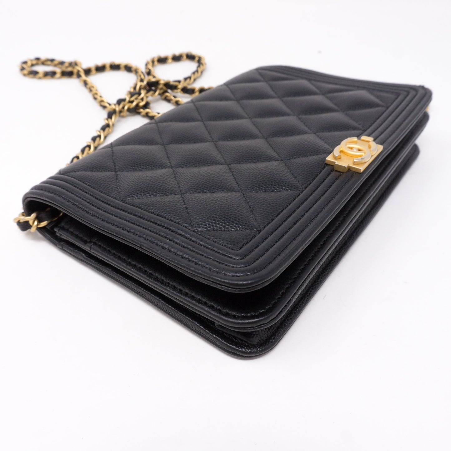 Boy Wallet On Chain Black Caviar Leather