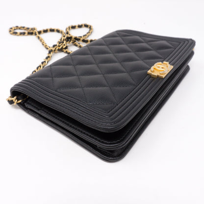 Boy Wallet On Chain Black Caviar Leather