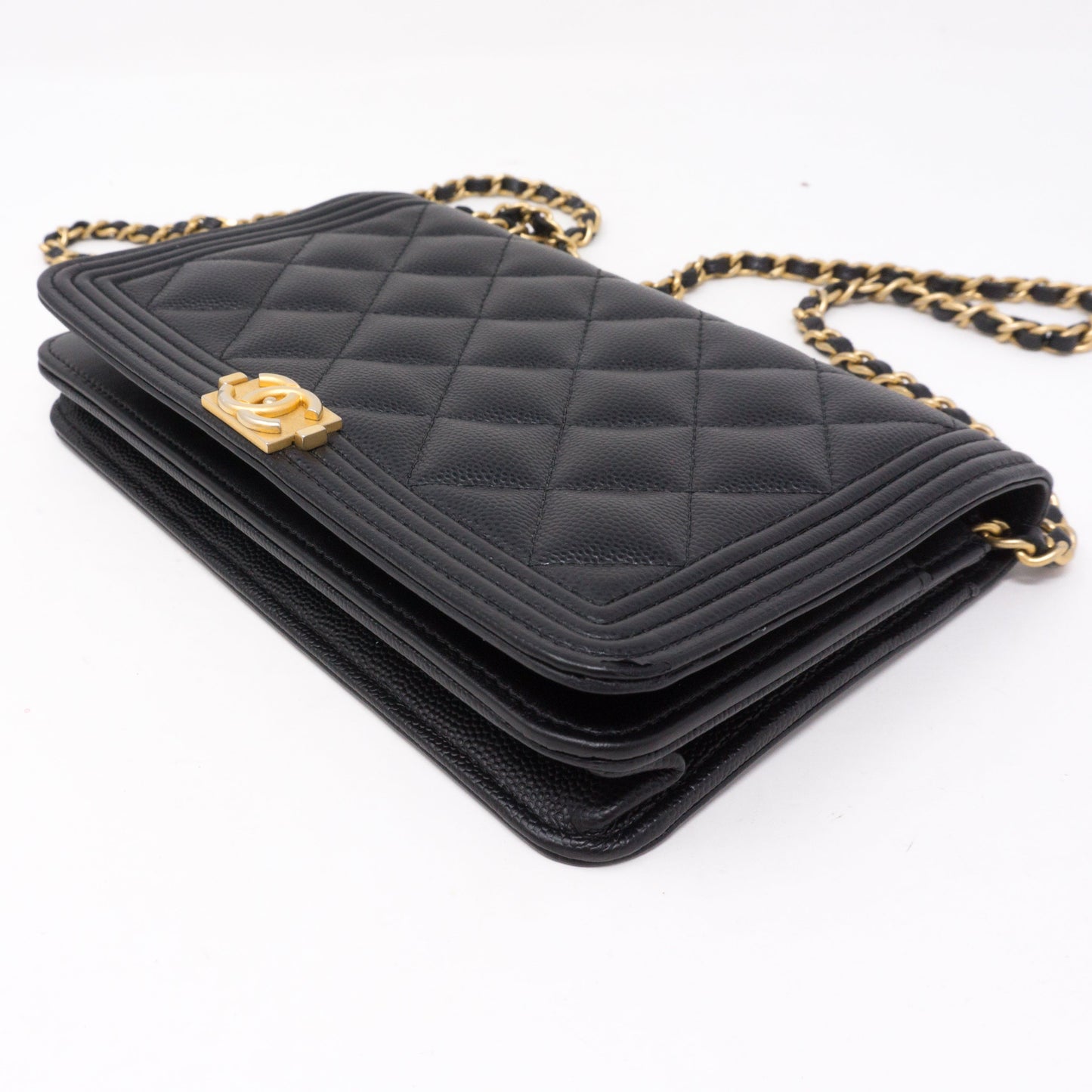 Boy Wallet On Chain Black Caviar Leather