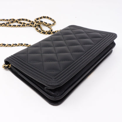 Boy Wallet On Chain Black Caviar Leather